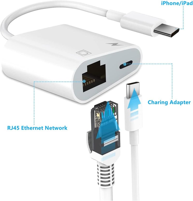 Giochem USB-C Ethernet Adapter with Charging - Portable LAN Network Adapter Compatible for iPhone 15 Pro/Max/Plus, MacBook Pro/Air 2018, Samsung, iPad and More - Image 2
